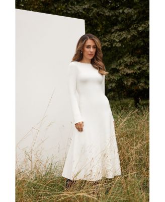 Women's Knit Wool Look Full Skirt Midi Dress