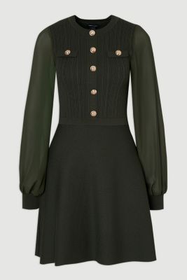Women's Chiffon Sleeve Military Mini Knit Dress