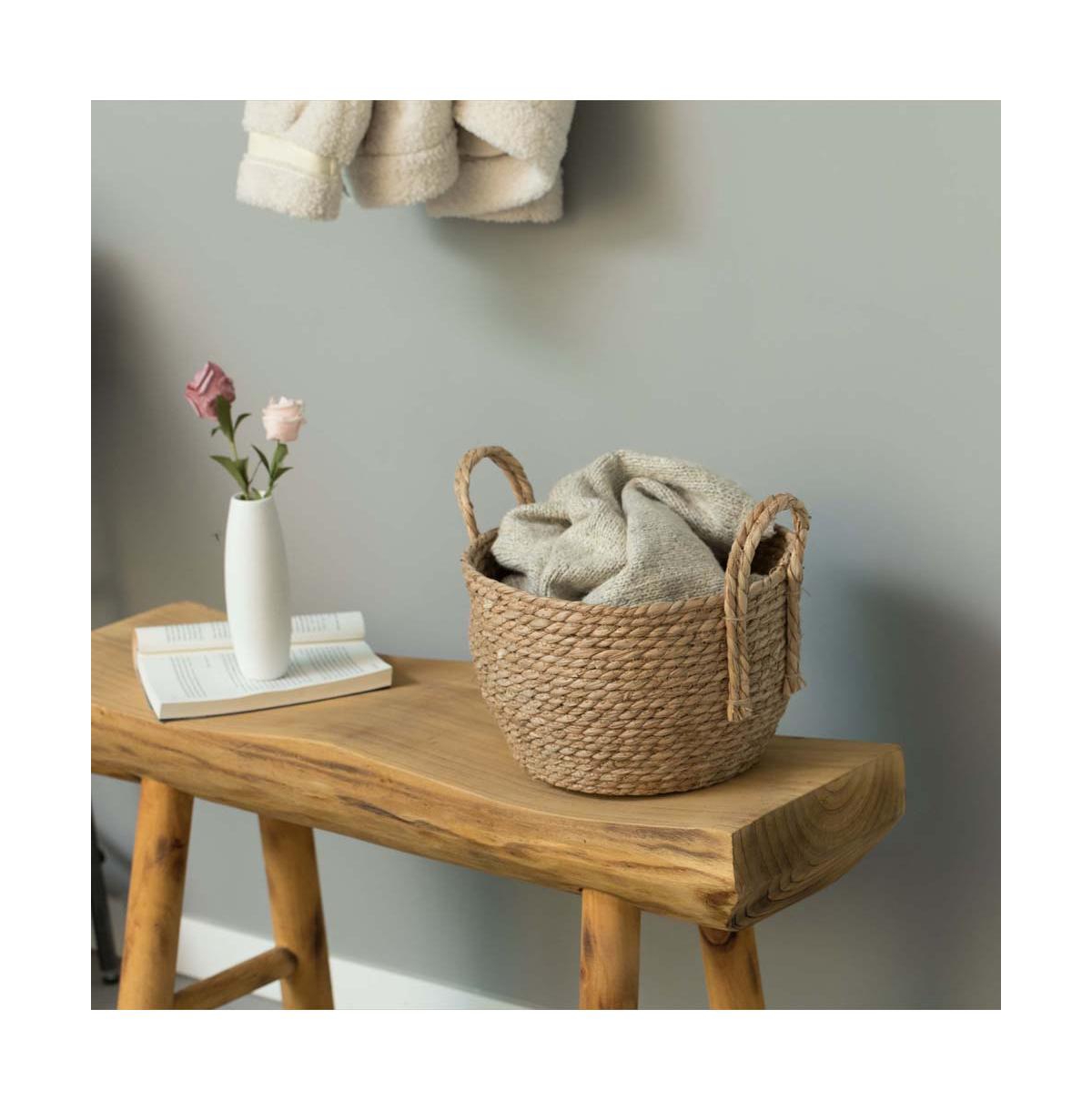 Wickerwise Decorative Round Wicker Woven Rope Storage Blanket Basket with Braided Handles