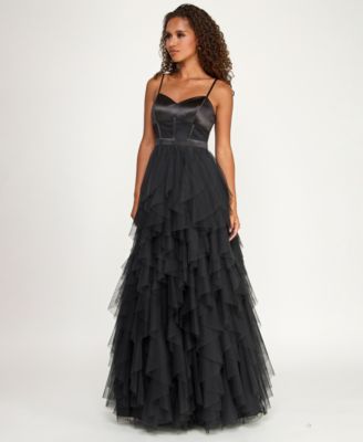 Juniors' Sweetheart-Neck Ruffled Cascade Gown 