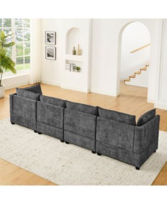 Cloud 4-Seat Chenille Sofa Sleeper with Ottomans & Pillows (Grey)