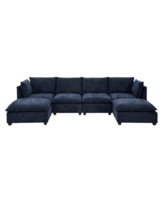 Comfy Cloud 4-Seat Chenille Sofa Sleeper with Ottomans & Pillows (Blue)