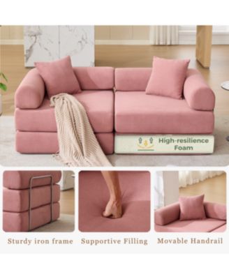 Pink Corduroy Modular Sofa Bed for Apartments