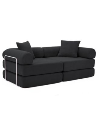 Streamdale Modular Couch Sofa Bed for Apartment, Convertible Sofa Bed, Black Corduroy