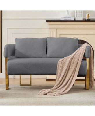 Streamdale Modern Teddy Fleece Upholstered Chair with Gold Metal Legs, Grey