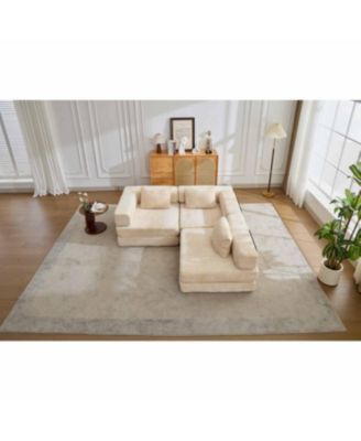 Compression Sofa, Convertible Floor Sofa Bed, Modular Sectional, No Assembly, Chenille, Beige