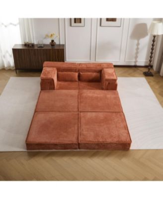Orange Compression Sofa, Convertible Floor Sofa Bed, Modular Sectional