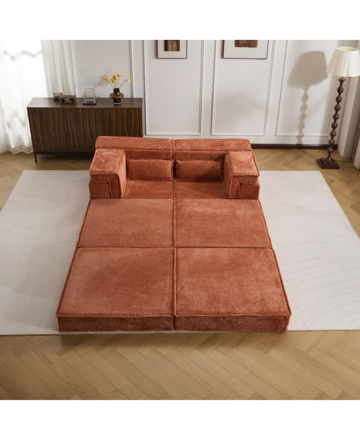 Streamdale Furniture Orange Compression Sofa, Convertible Floor Sofa Bed