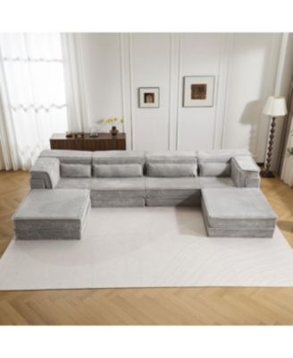 Compression Sofa, Convertible Floor Sofa Bed, Light-grey