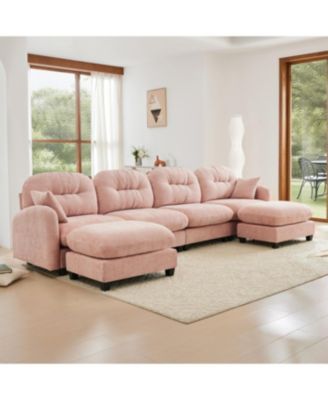 Streamdale Modular U Shaped Couch with Ottoman, Soft Chenille Fabric, Pink