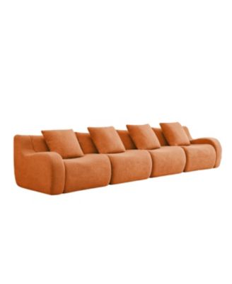 4-Seat Boneless Sofa, Teddy Fabric, No Assembly, Orange