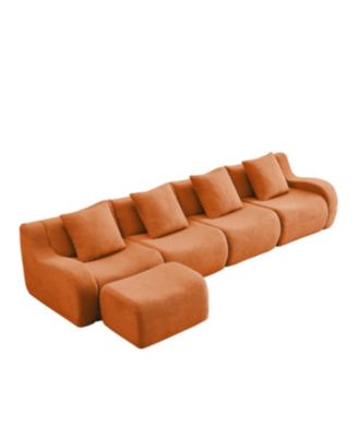 L-Shaped 4-Seat Boneless Sofa, Teddy Fabric, No Assembly, Orange