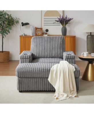 42.5" Corduroy Single Recliner with Pillow, Cup Holder, Storage Footrest