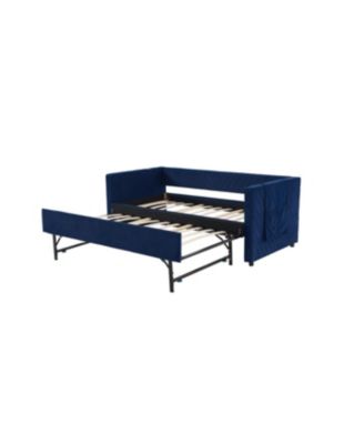 Streamdale Twin Upholstered Daybed with Trundle, USB, Side Pockets (Navy