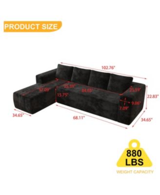 Cloud Sectional Couch, L-Shape Chaise, Modern Modular Sofa, Black (Plush Corduroy