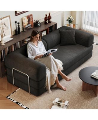 Corduroy Compression Sofa Bed with Pillow Back Support, Black