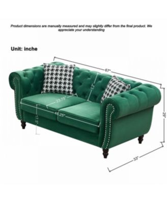 Streamdale Chesterfield Velvet Sofa with Roll Armrest & Nailhead, Green