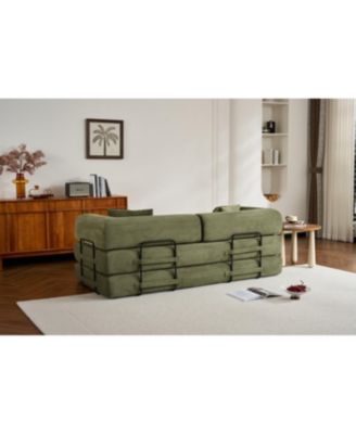 Streamdale Green Corduroy Convertible Sleeper Sofa Bed with Pillow
