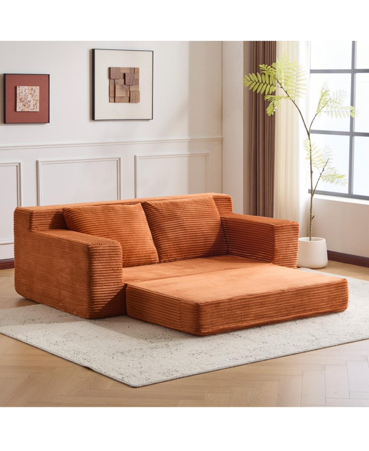 Streamdale Furniture Streamdale Loveseat Sofa, Comfortable Deep Seat Sofa Bed, Modern Small Corduroy Couch, Orange