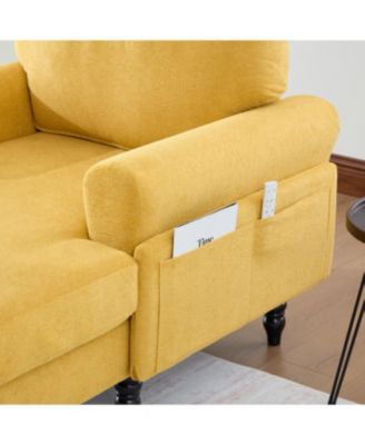 Modern Minimalist Chenille Chaise Lounge Recliner Single Sofa with Wooden Legs & Storage Pockets