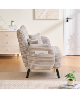 Modern two-seater sofa with armrests, pillows, and storage pockets.