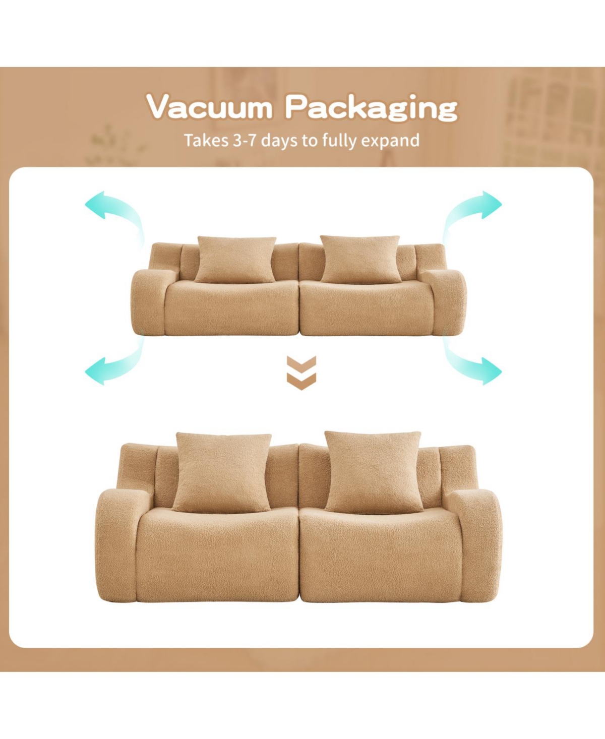 Streamdale Furniture Soft Teddy Fabric Boneless Sofa, No Assembly, Anti-Slip, Camel