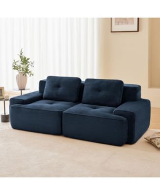 Streamdale Blue 82" Modern L-Shaped Corduroy Sectional Sofa with Deep Seat