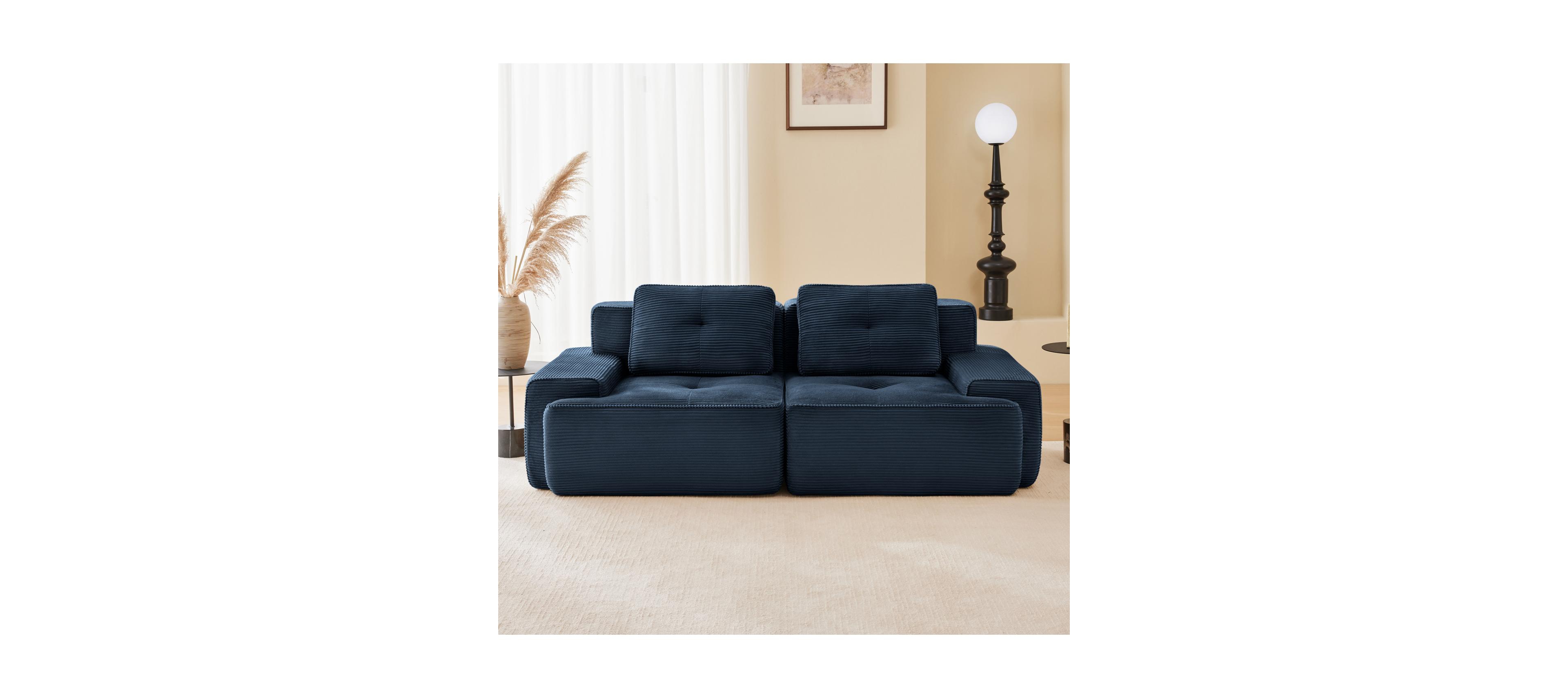 Streamdale Blue 82'' Modern L-Shaped Corduroy Sectional Sofa with Deep Seat