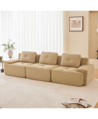 Modern Modular Sectional Sofa, Corduroy Fabric, Oversized 3-Seater Couch, Camel