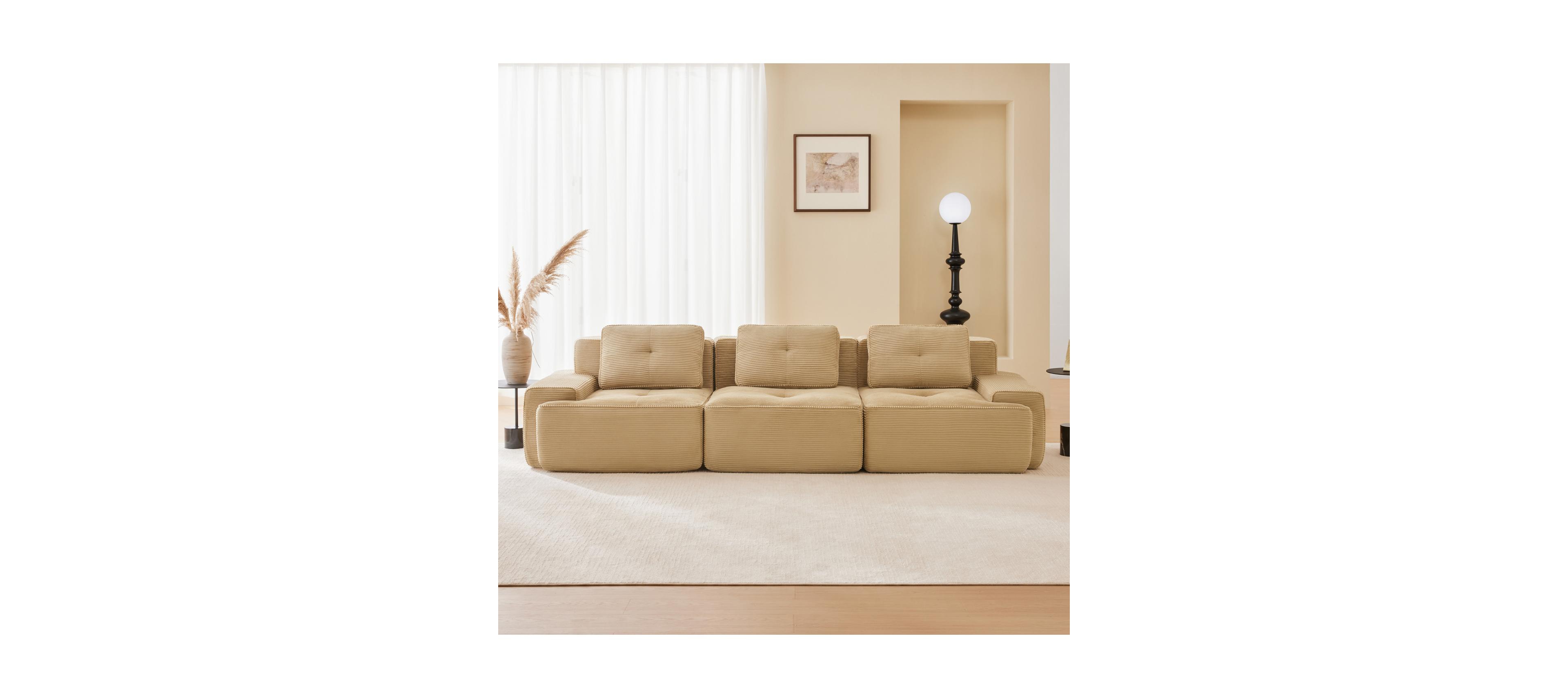 Streamdale Furniture Modern Modular Sectional Sofa, Corduroy Fabric, Oversized 3-Seater Couch, Camel