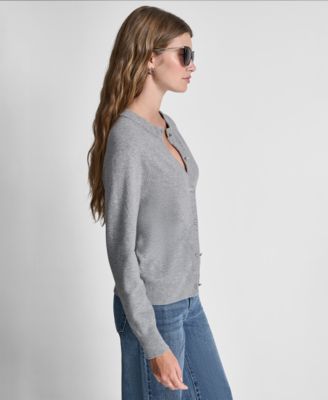 Women's Rhinestone Button-Front Crewneck Cardigan