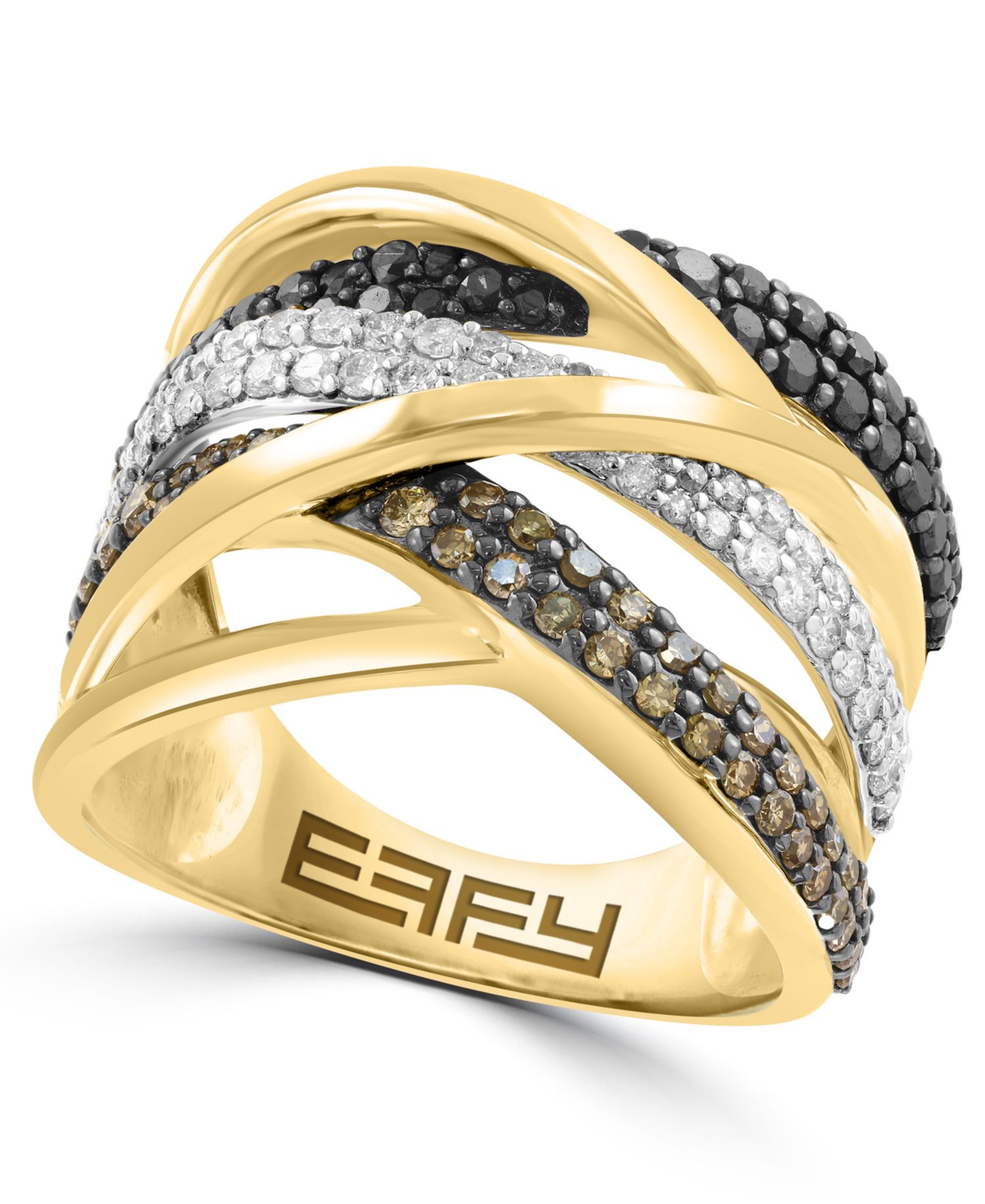 White, Brown, & Black Diamond Ring (1-1/10 ct. t.w.) in 14k Yellow Gold