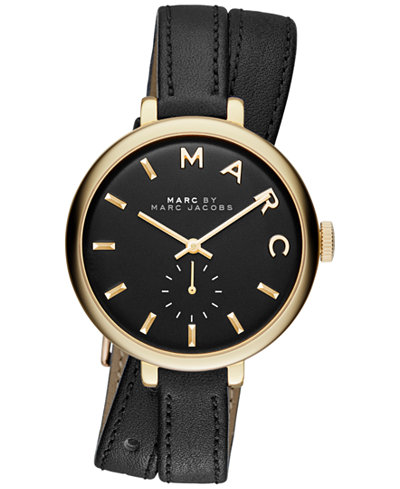 Marc Jacobs Women's Sally Black Double Wrap Leather Strap Watch 36mm MBM8663