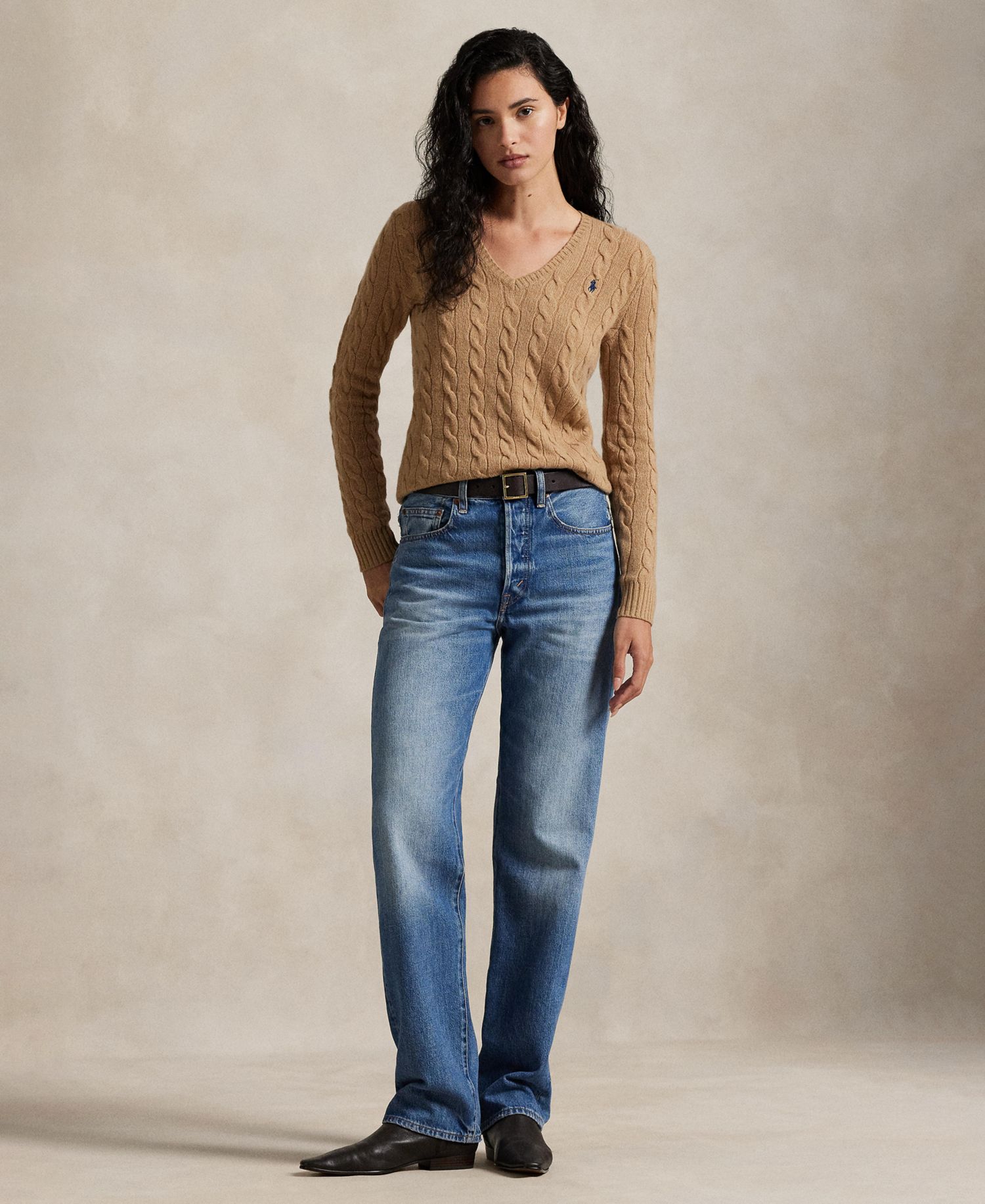 Women's Cable Wool-Cashmere V-Neck Sweater
