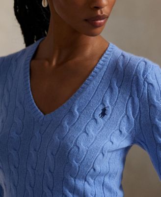 Women's Cable Wool-Cashmere V-neck Sweater