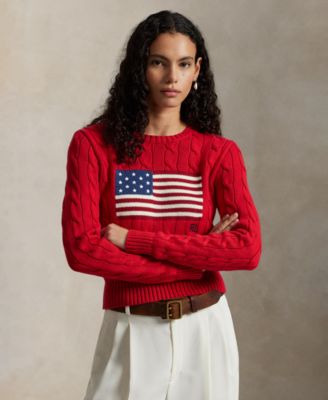 Women's Flag Cable-Knit Cropped Sweater