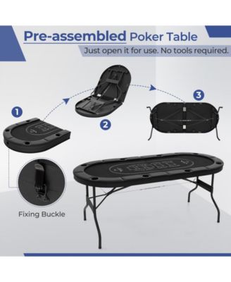 72 Inch Foldable Poker Table for 8 Players Portable Oval Card Board Game Table