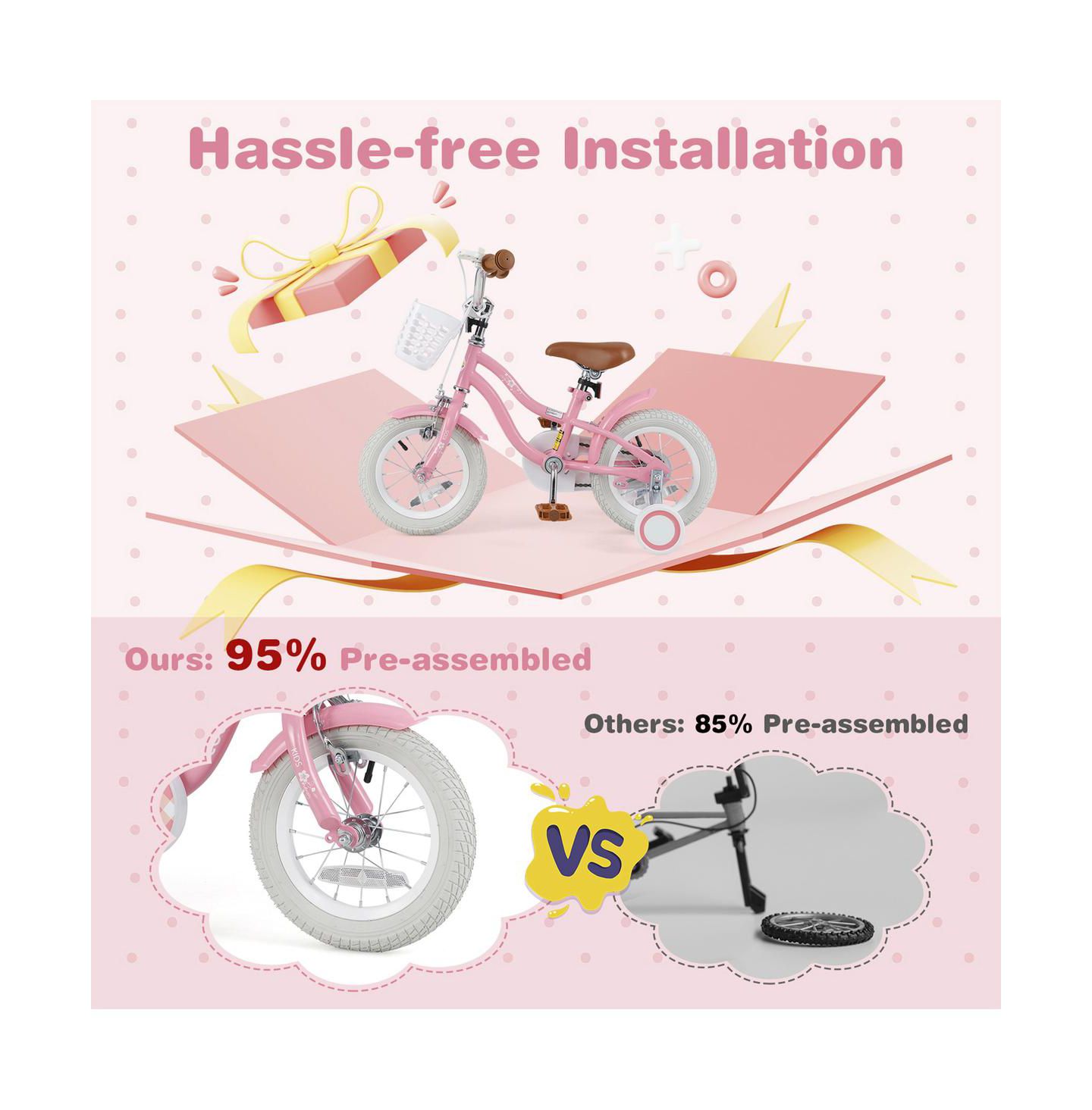 Детская игрушка SUGIFT 12 Inch Kids Bike with Removable Training Wheels and Dual Brakes, Ages 3-4, цвет: Розовый — фото 8