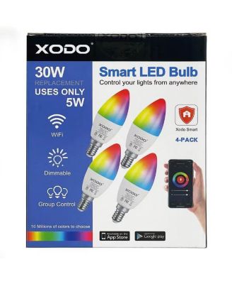 LB4 Smart Wi-Fi A19 Candelabra LED Bulbs, Dimmable, App & Voice Control (4-Pack