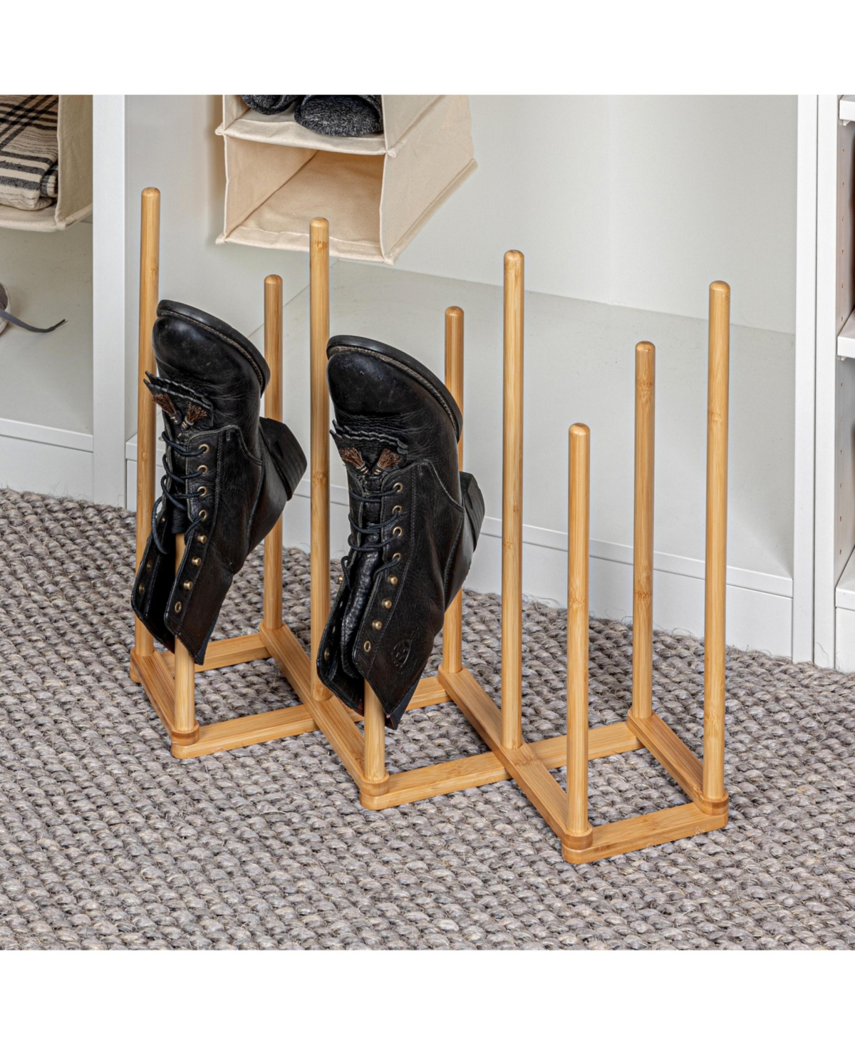 Household Essentials Bamboo 5 Pair Accordian Boot Rack, Natural
