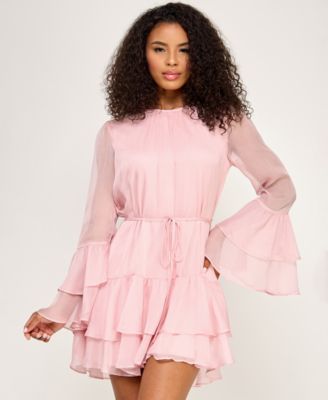 Juniors' Crewneck Layered Ruffle Mini Dress