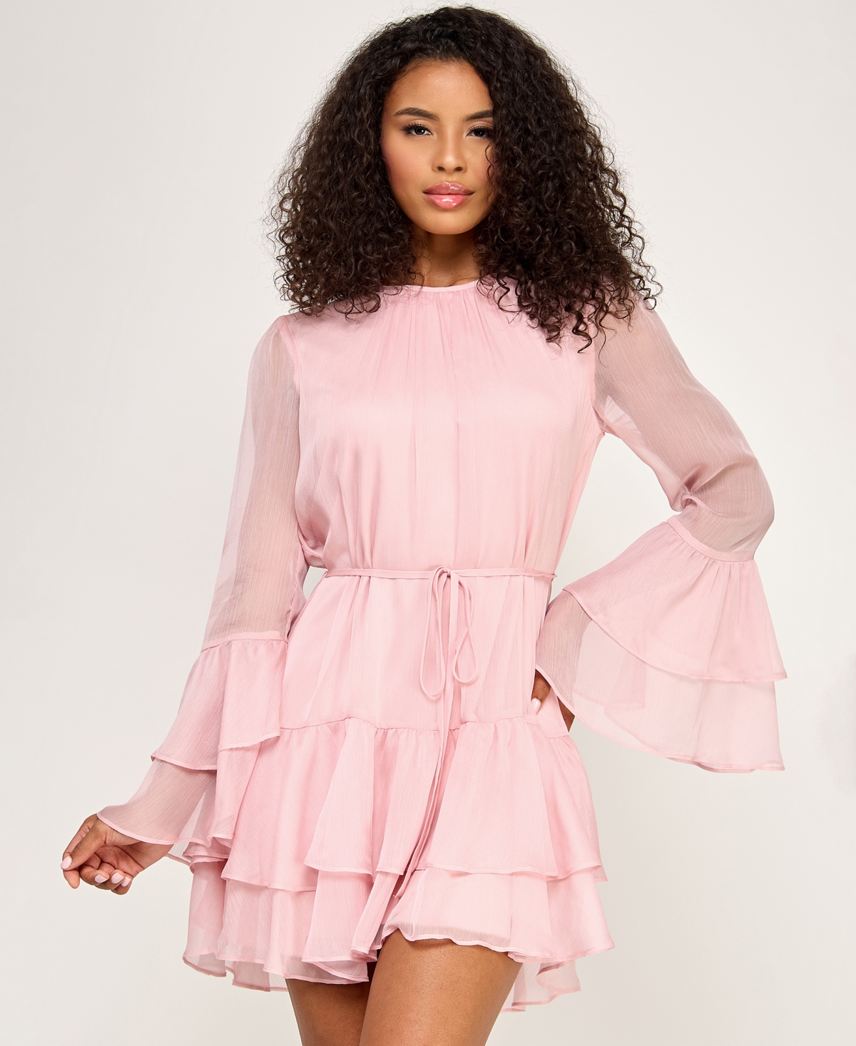 Seni & Cade Juniors' Crewneck Layered Ruffle Mini Dress
