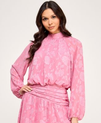 Juniors' Pleated Mock Neck Dress