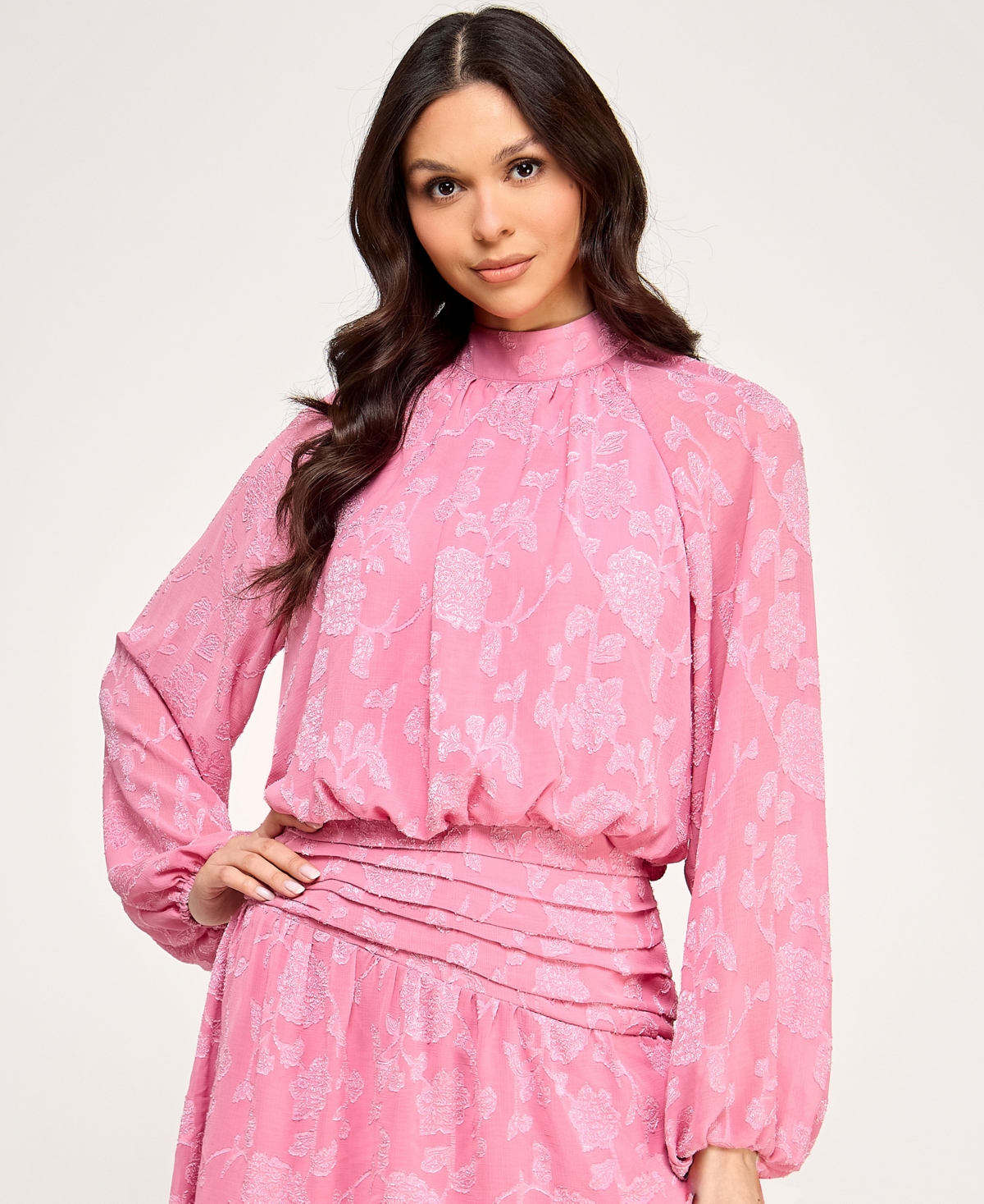 Seni & Cade Juniors' Pleated Mock Neck Dress