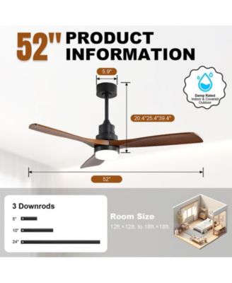 52-Inch Modern Black 3-Blade Ceiling Fan with Light, Remote Control & Mobile Device Connectivity
