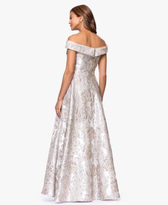 Petite Brocade Sweetheart Off-The-Shoulder Long Gown
