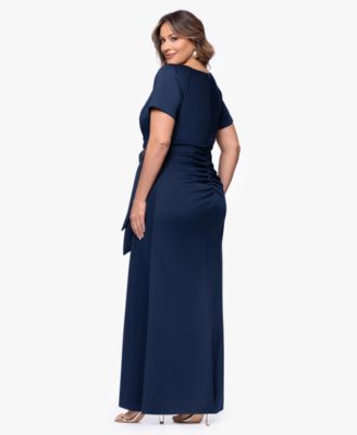 Plus Size Short-Sleeve V-Neck Long Dress