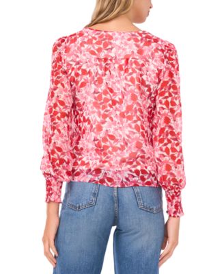 Petite Button-Front V-Neck Blouse