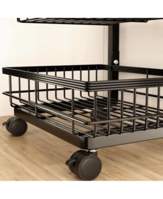 4-Tier Kitchen Snack Cart with Wheels – Versatile Rolling Storage Cart for Kitchen, Adjustable Metal Wire Fruit & Vegetable Basket Rack
