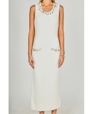 Women's Boucle Knit Jewel Trim Midi Dress